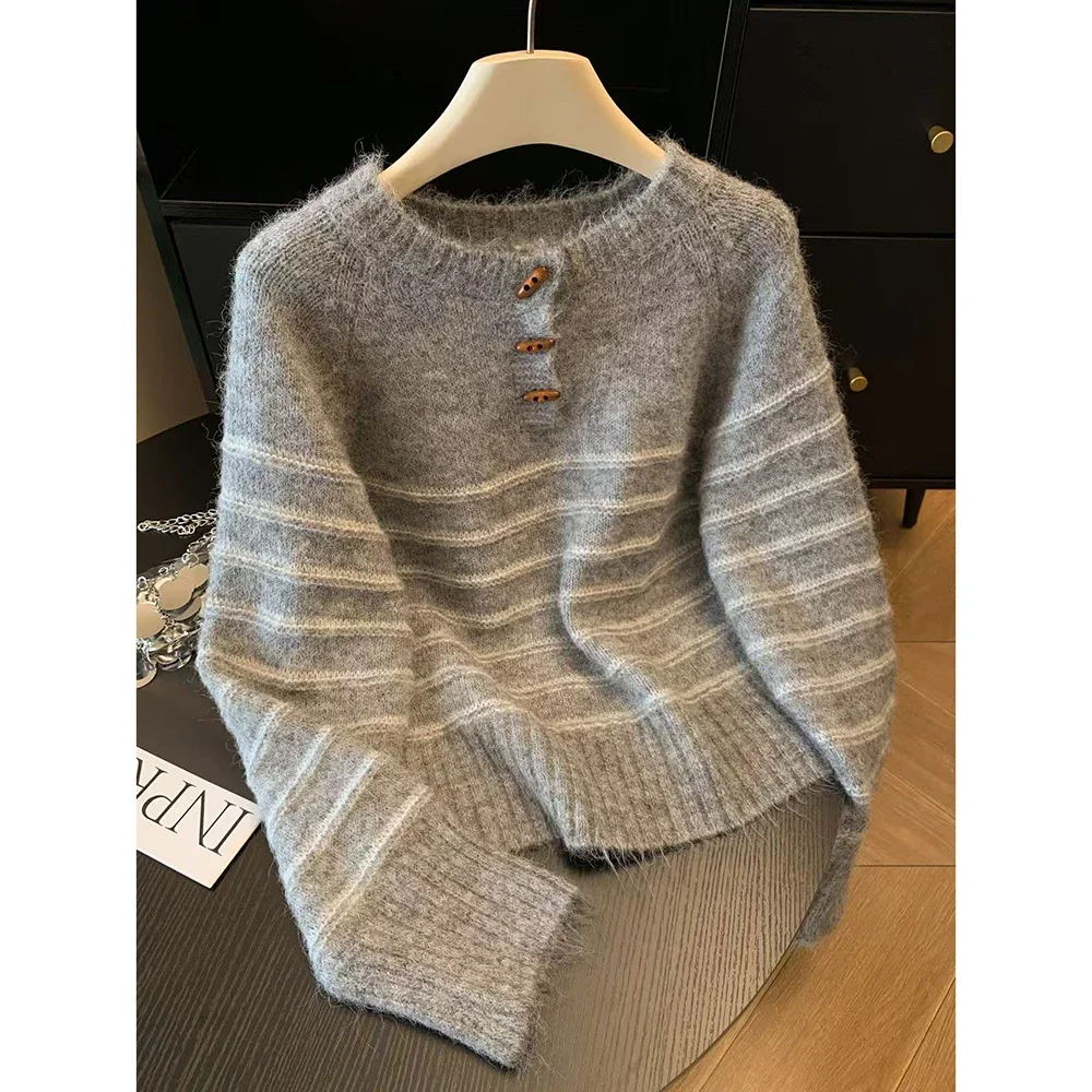 Shirts - Sonbahar Kış Kadın Çizgili Yün Kaşmir